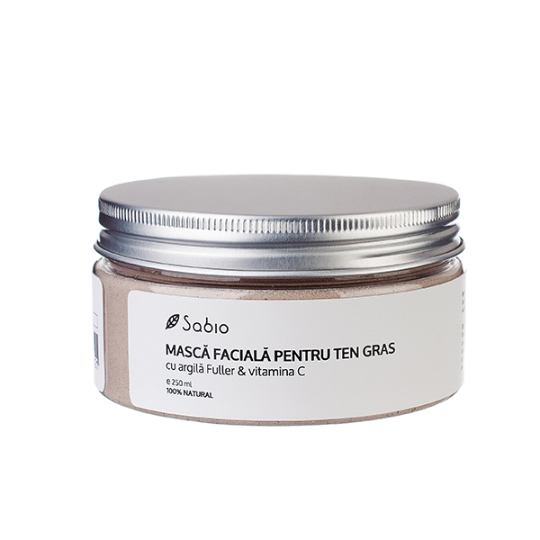 Masca faciala cu argila fuller &amp; vitamina C (ten gras, mixt, acneic) Sabio Cosmetics - 250 ml